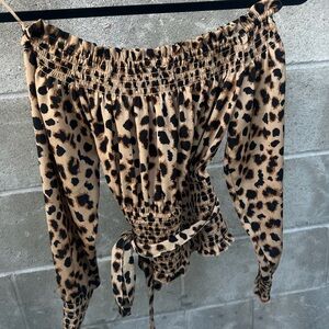 Express Leopard Print Off-Shoulder Blouse